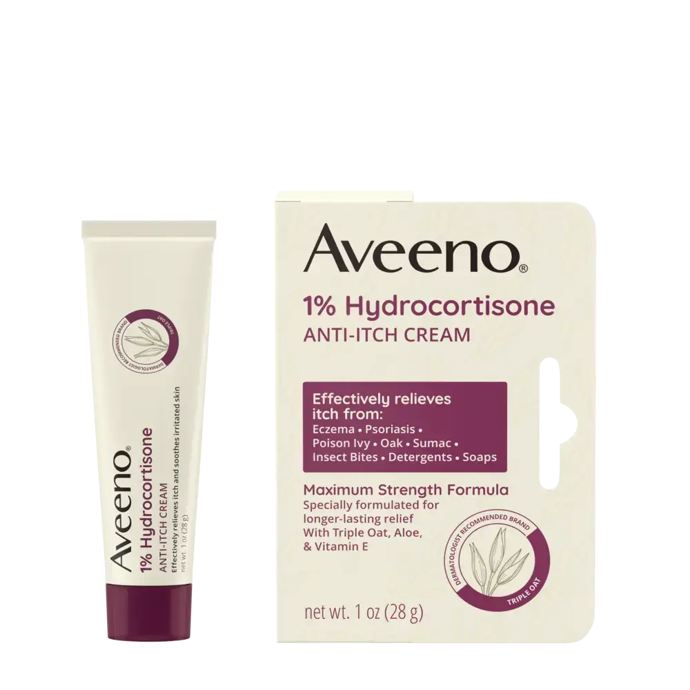 Frente de Aveeno Maximum Strength 1% Hydrocortisone Anti-Itch Cream