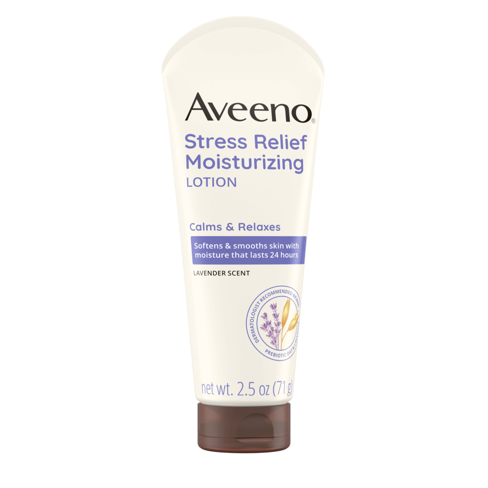 Frente de Aveeno Stress Relief Body Lotion, Lavender Scent