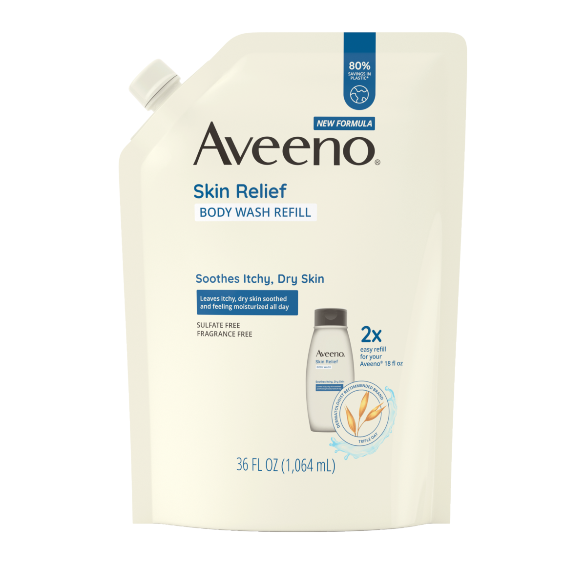 Frente de repuesto de Aveeno Skin Relief Body Wash sin fragancia