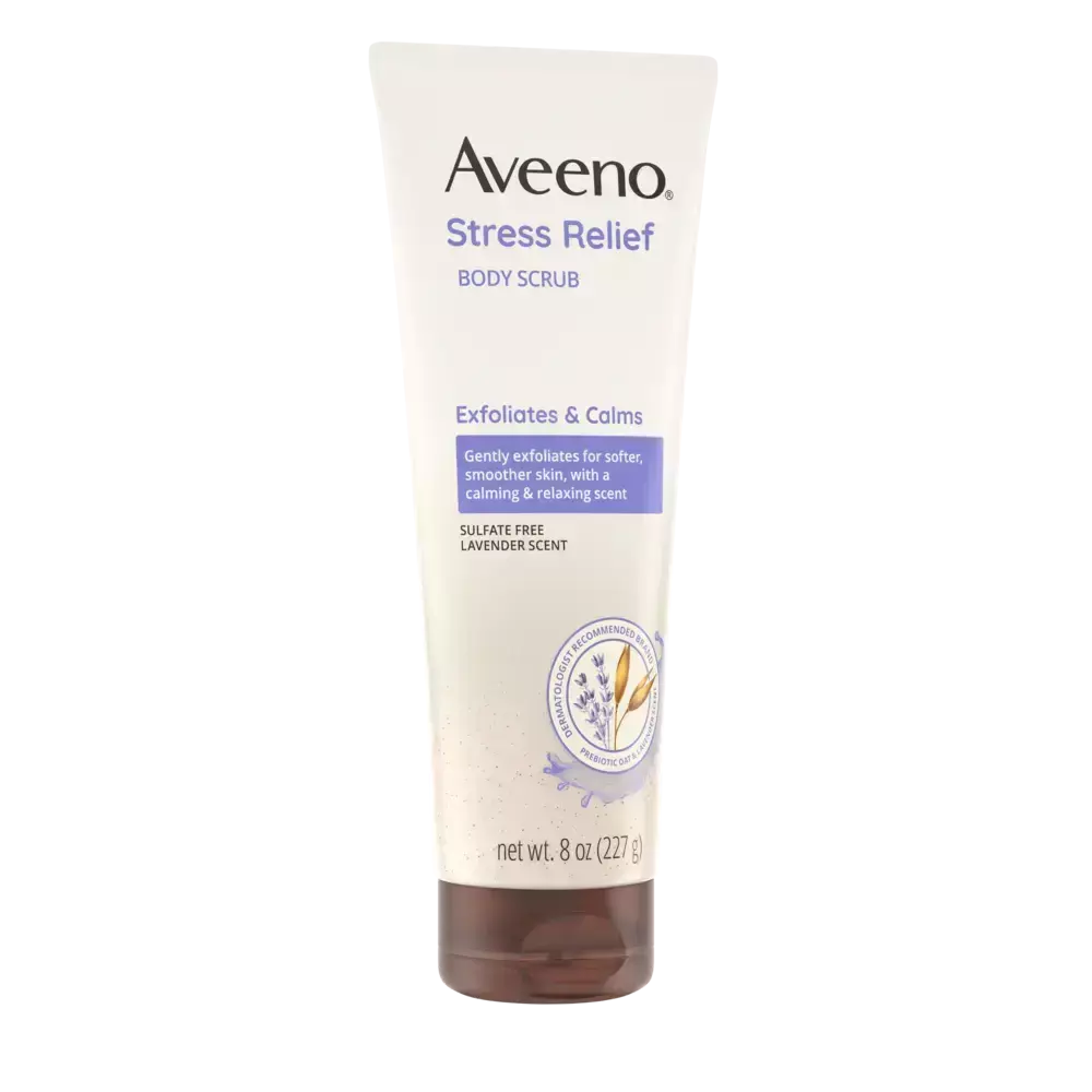 Aveeno Stress Relief Exfoliating Body Scrub, Lavender Front