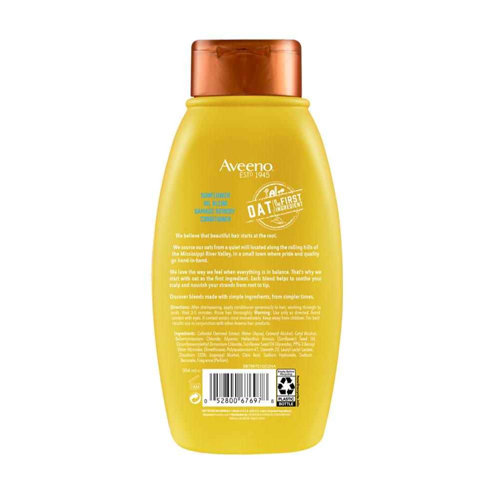 Parte posterior de la botella de Aveeno® Sunflower Blend Conditioner